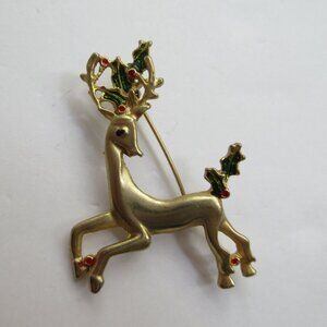 Prancing Reindeer Gold Tone Enamel Christmas Brooch Pin Vintage Gerrys'?